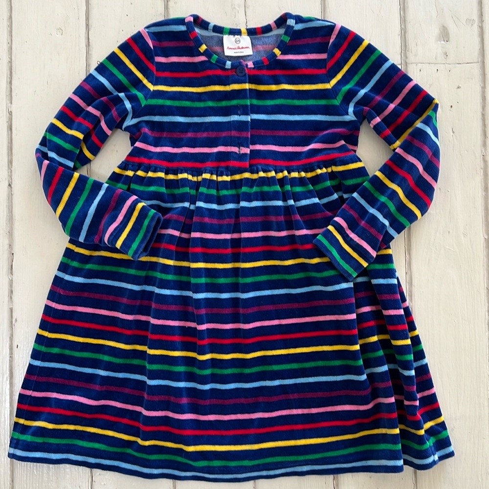 Hanna Andersson Cozy Striped Velour Dress 120 / 5-6